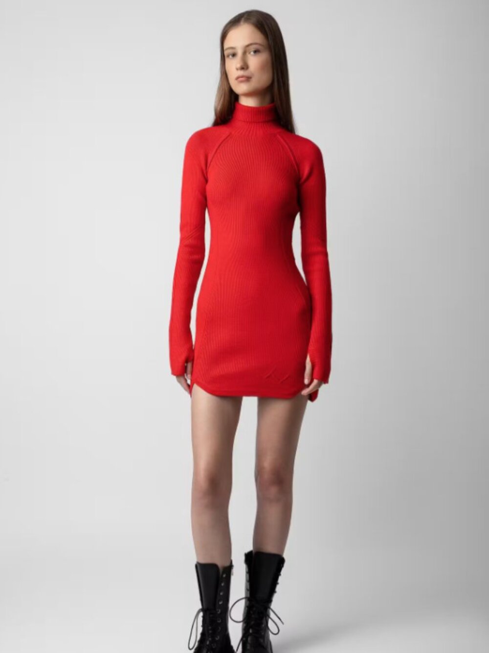NWT Zadig & Voltaire Viky Red Merino Wool Cutout Dress L
